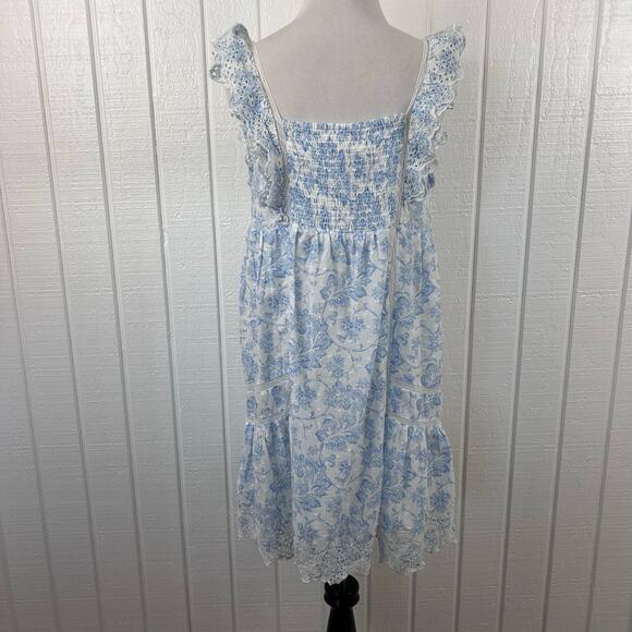 Rachel Ashwell Blue Toile Cotton Eyelet Lace Babydoll Dress Cottagecore Boho S - Picture 9 of 10